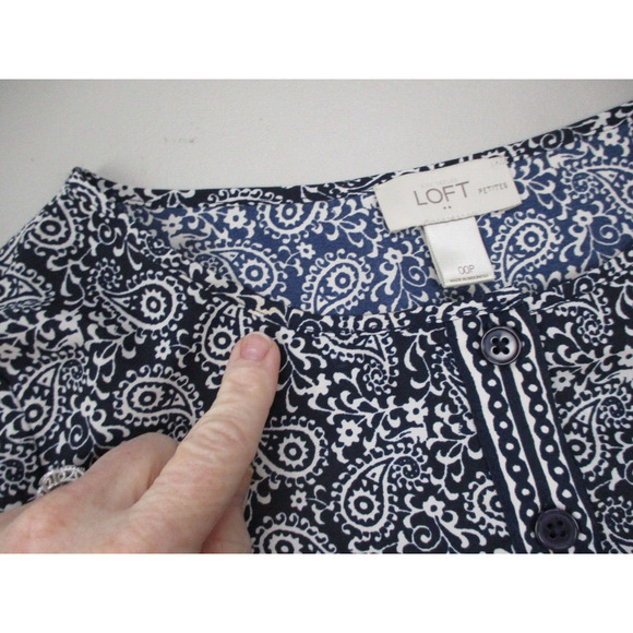 Ann Taylor LOFT Romper Womens 00P Blue Paisley Shorts Roll Tab Top XSP XS Petite - Picture 9 of 16